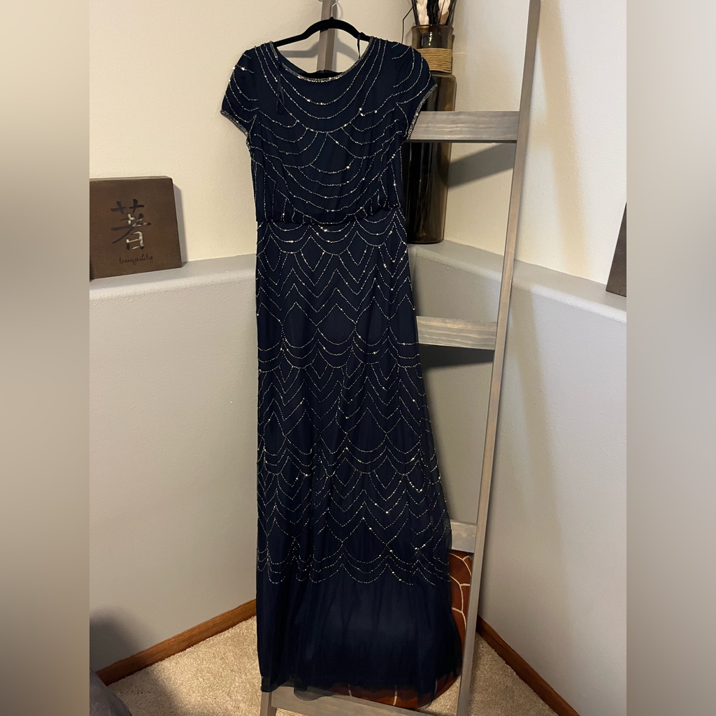 Nwt Adrianna Papell Navy Beaded Dress